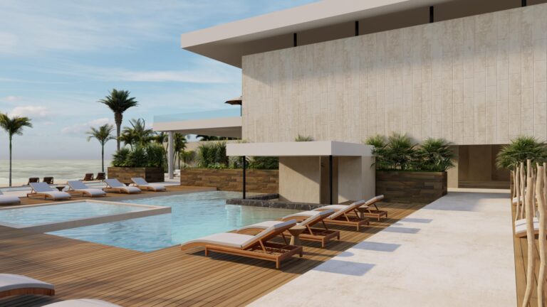 Fachada del club de playa